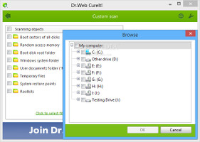 Showing the scan mode customization area in Dr. Web CureIt